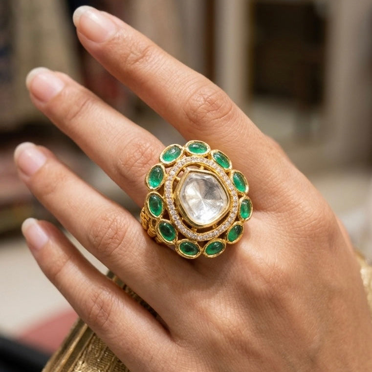 Nayaab Anvi Polki Ring adjustable