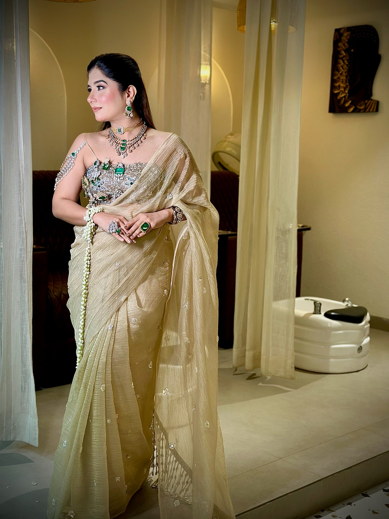 Golden Tissue Mirror Saree