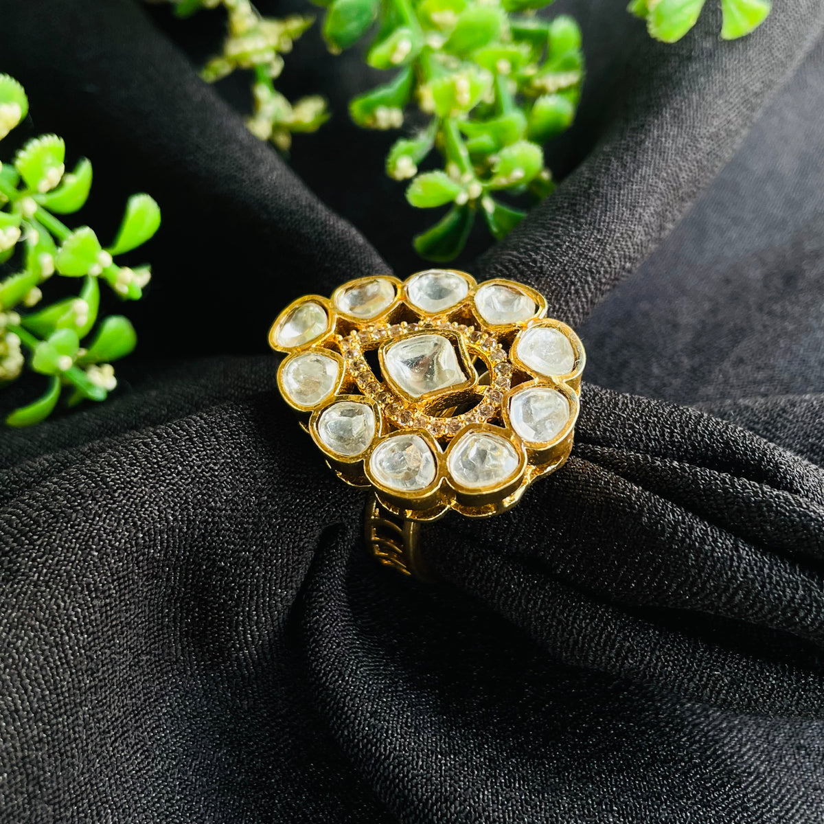 Nayaab Shreya Polki Ring adjustable