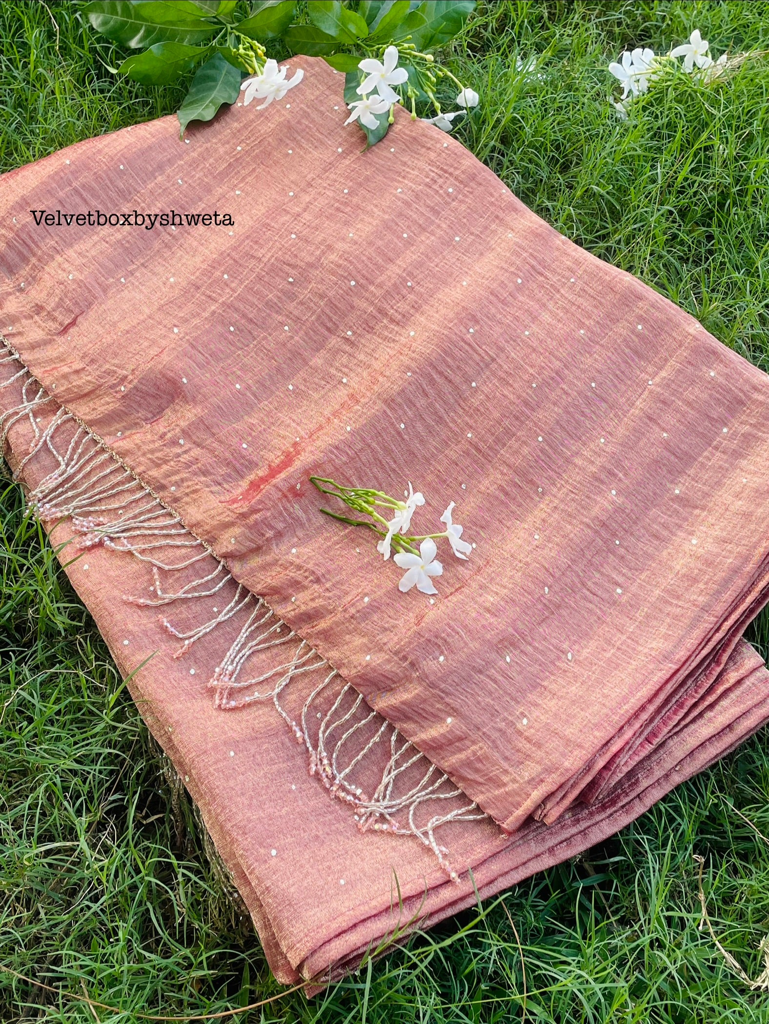 Rosy Pink Mukaish Tissue Saree