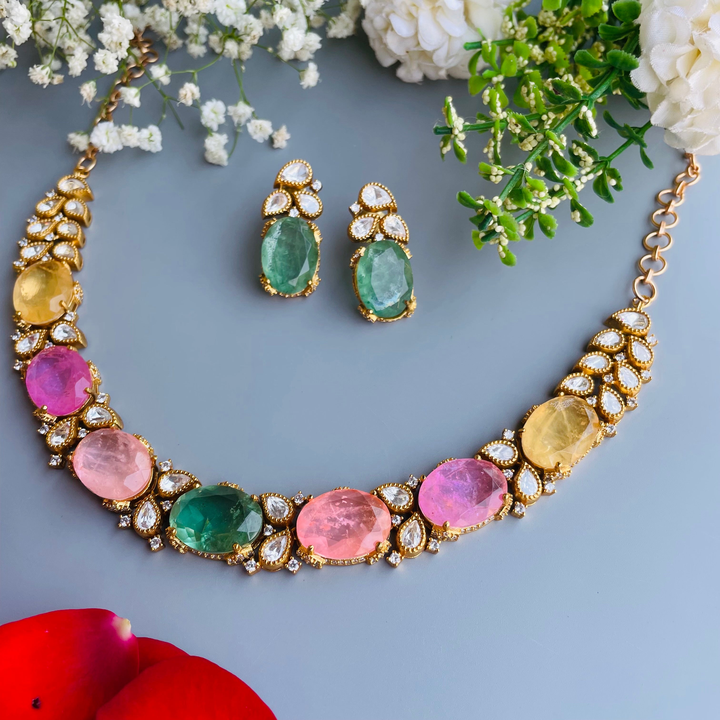 Nayaab Navratna Multi  Neckpiece