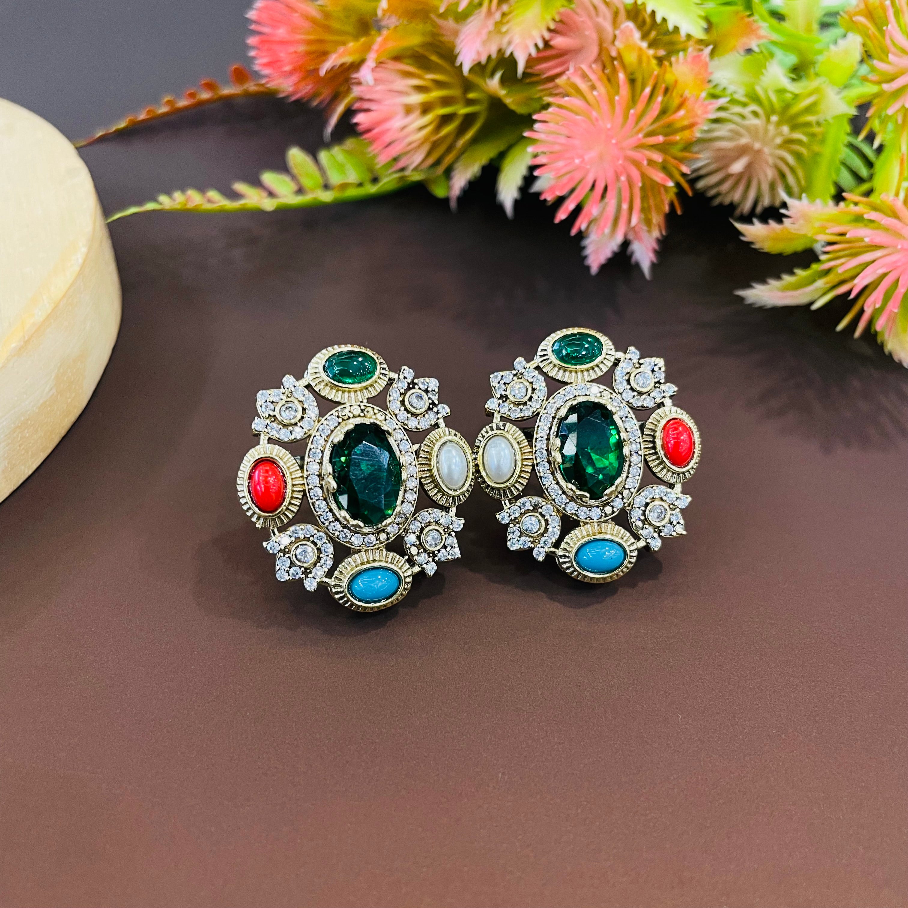 Nayaab Aliza Navratan Studs