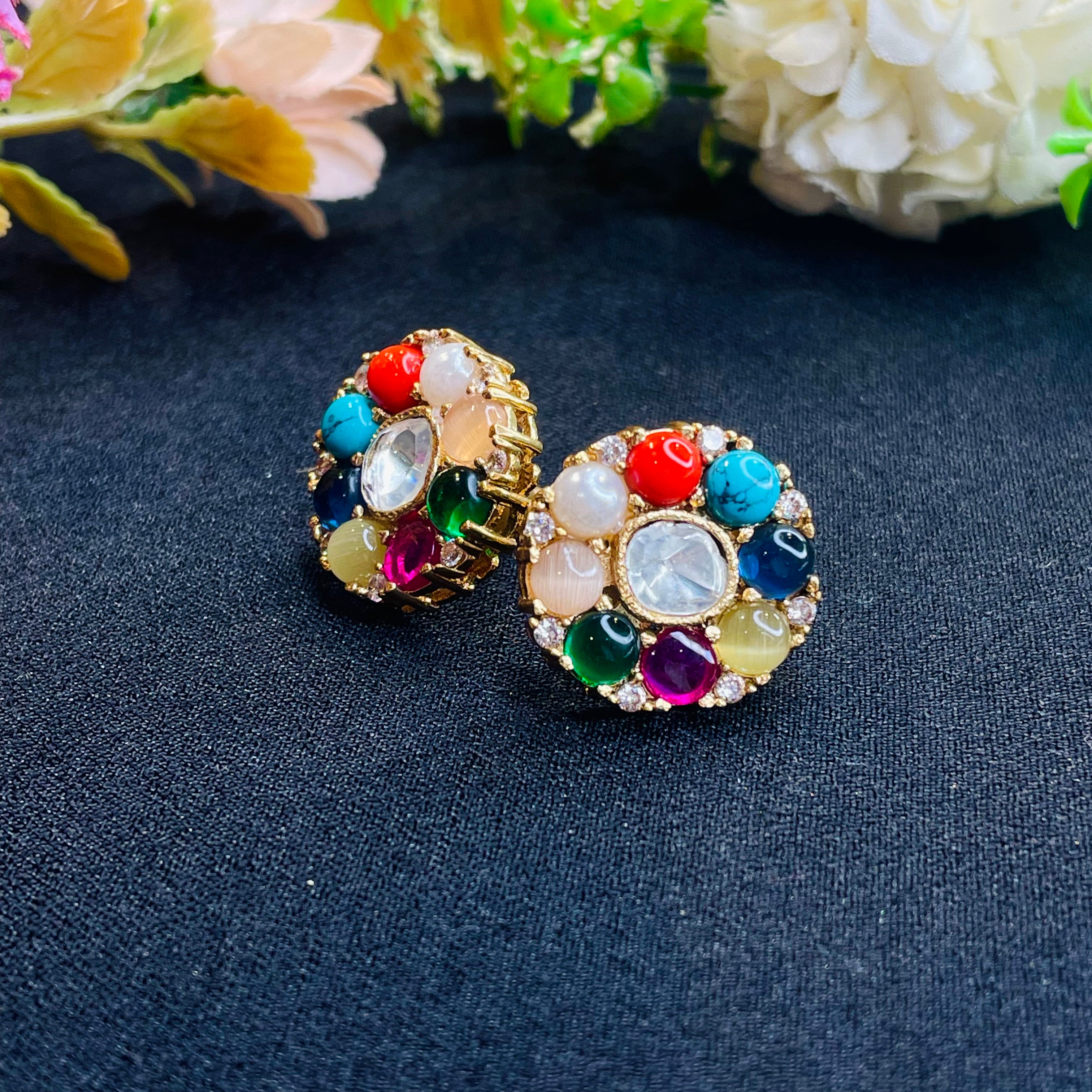Nayaab navratna Polki studs
