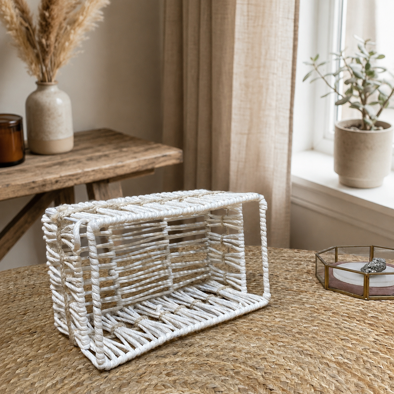 White Woven Rectangular Gift Basket