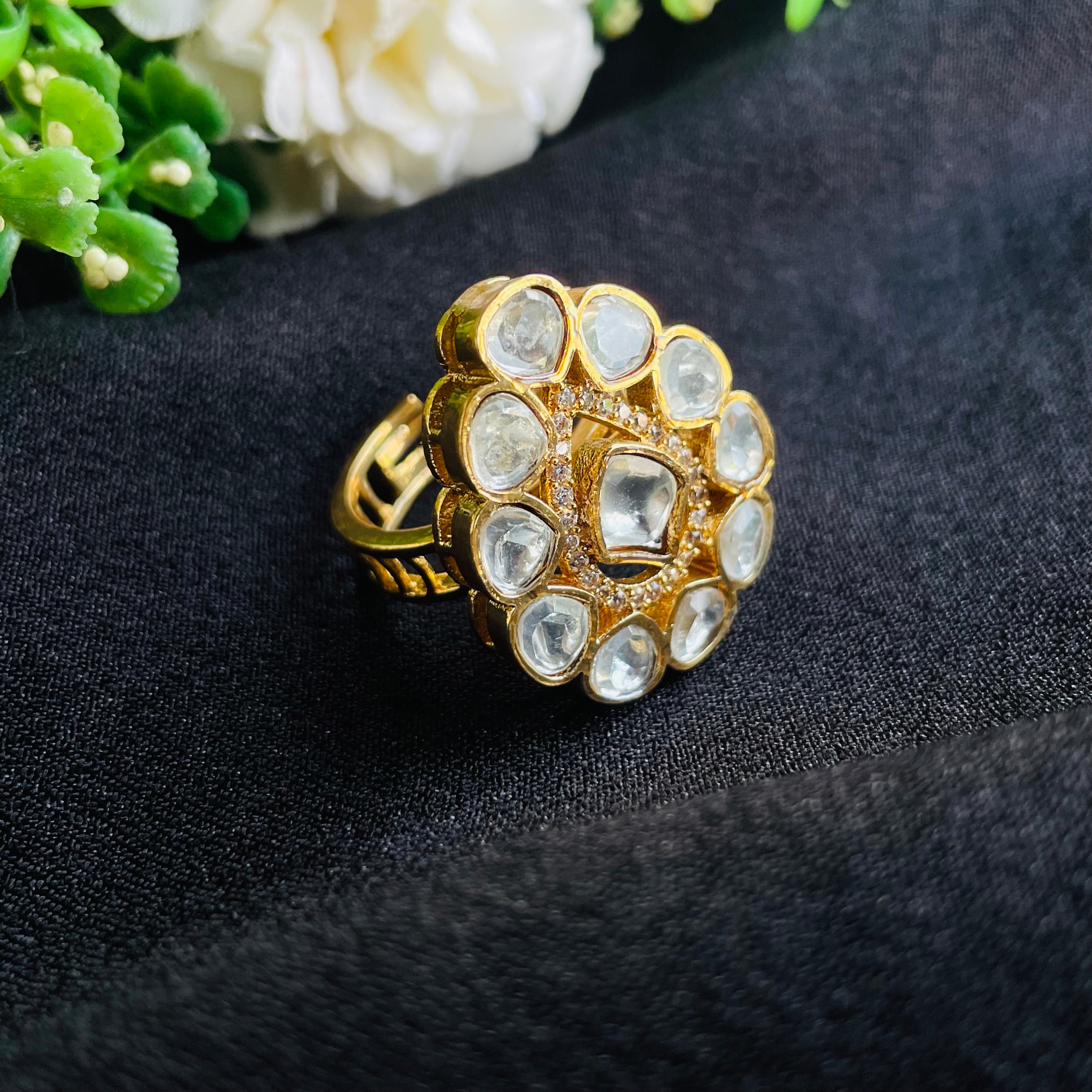 Nayaab Shreya Polki Ring adjustable