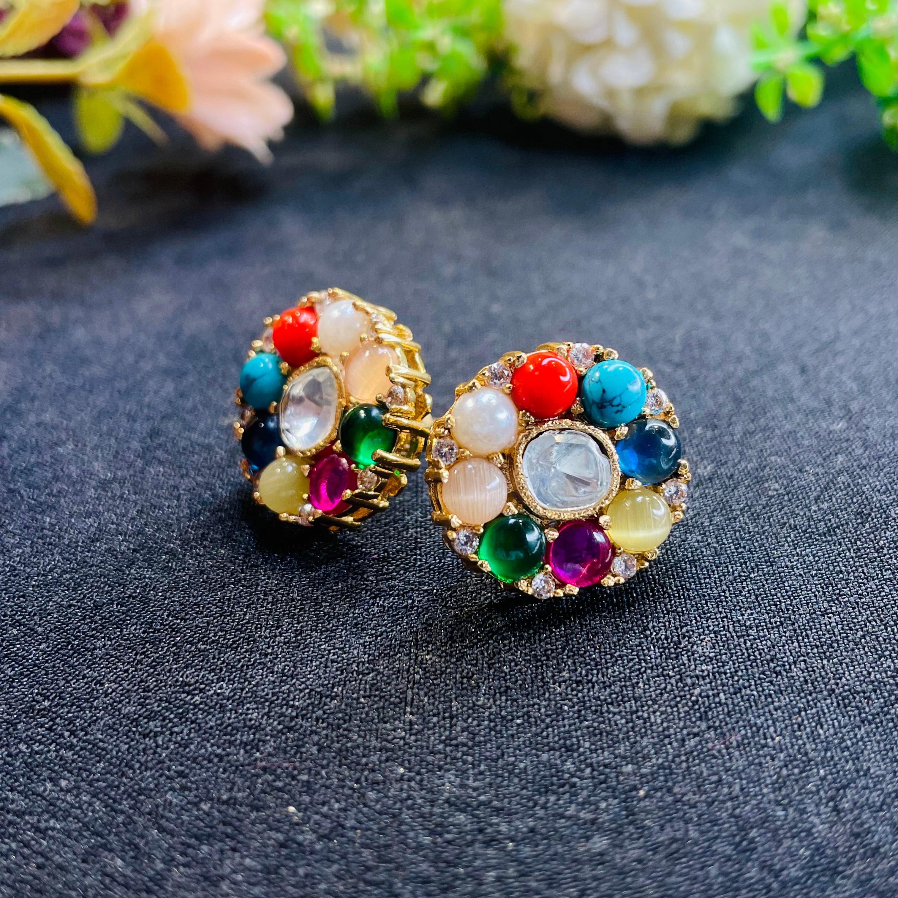 Nayaab navratna Polki studs