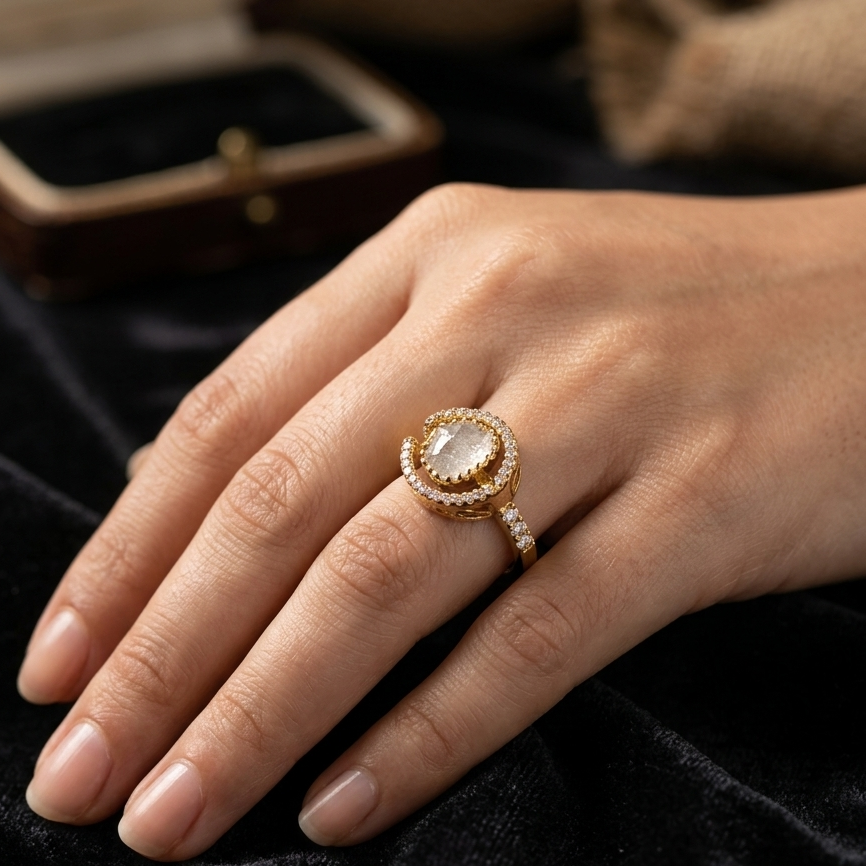 Nayaab Rimi Polki Ring adjustable