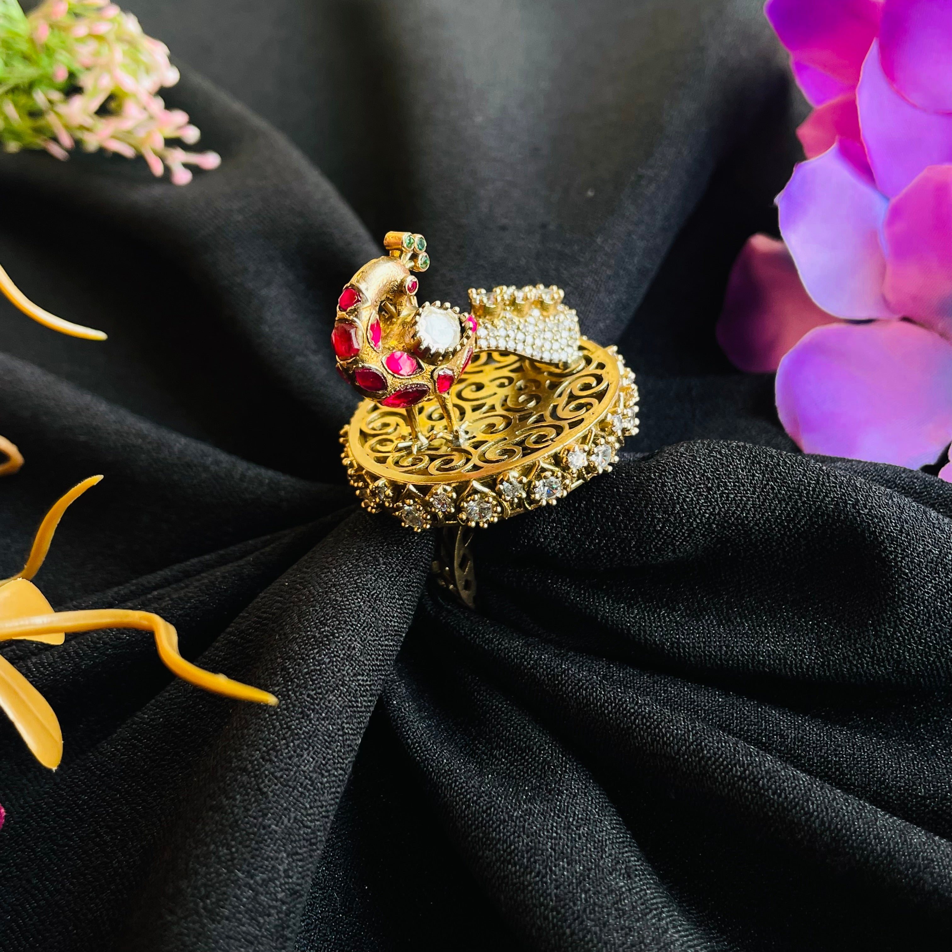 Nayaab peacock ring adjustable
