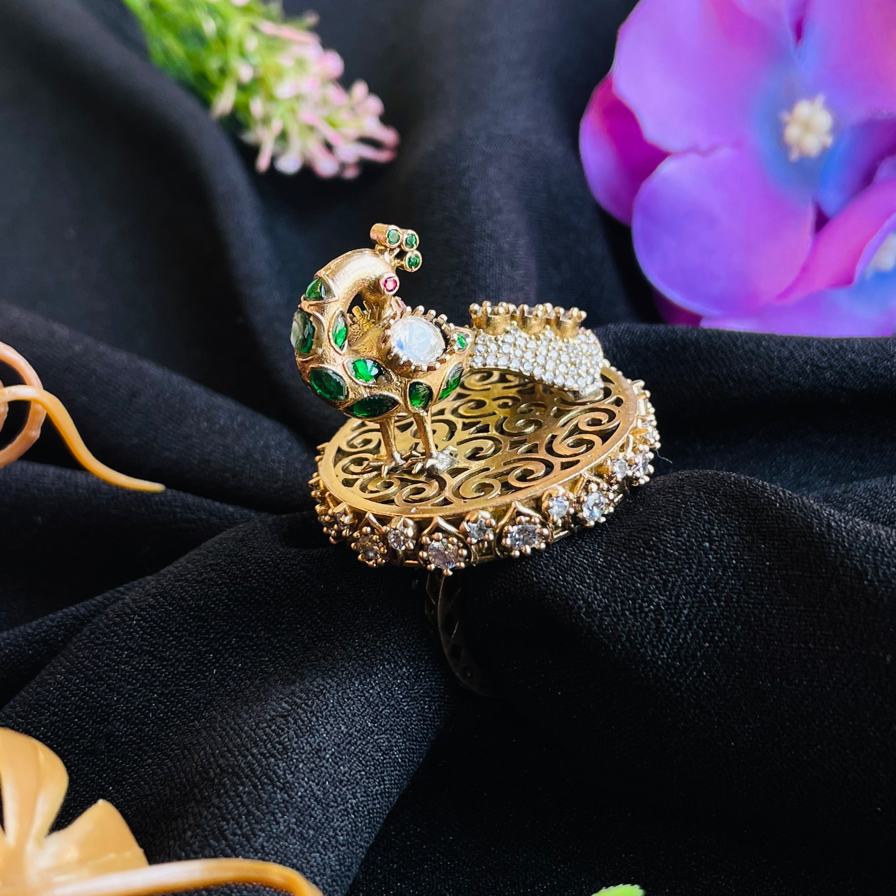 Nayaab peacock ring adjustable