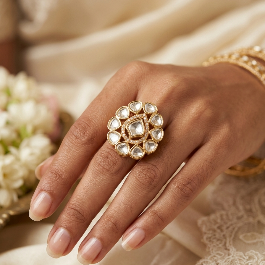 Nayaab Shreya Polki Ring adjustable