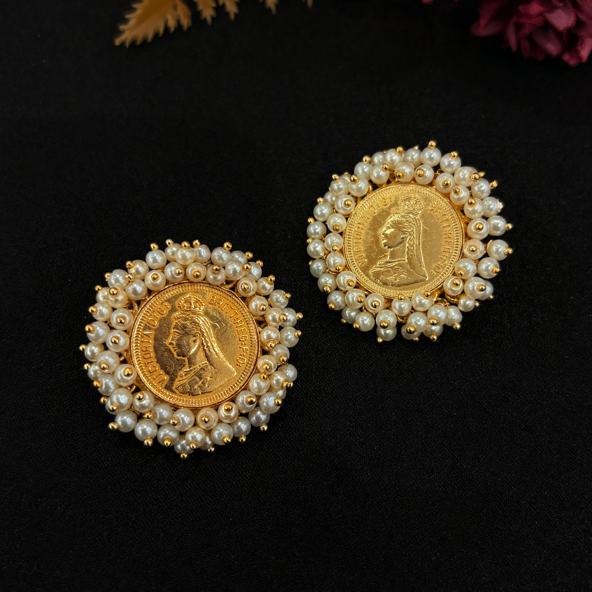 Madhavi Pearl Medallion Earrings