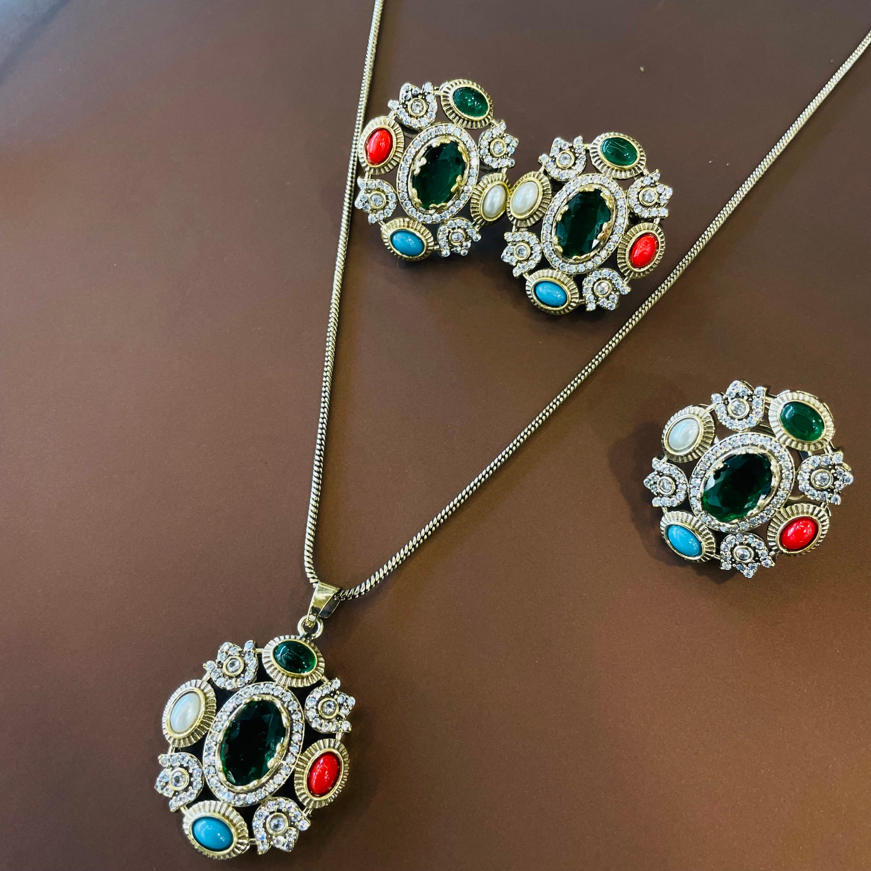 Nayaab Tarini Combo set - pendant,studs,ring-adjustable
