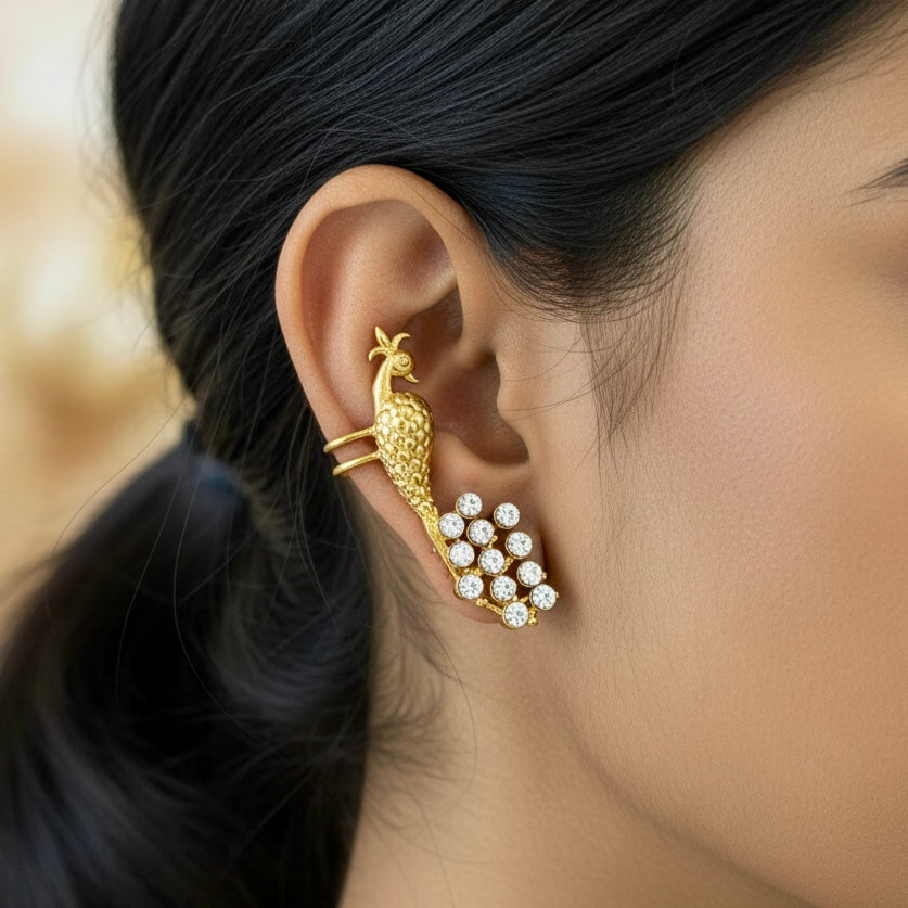 Nayaab Golden Peacock Polki Earcuff