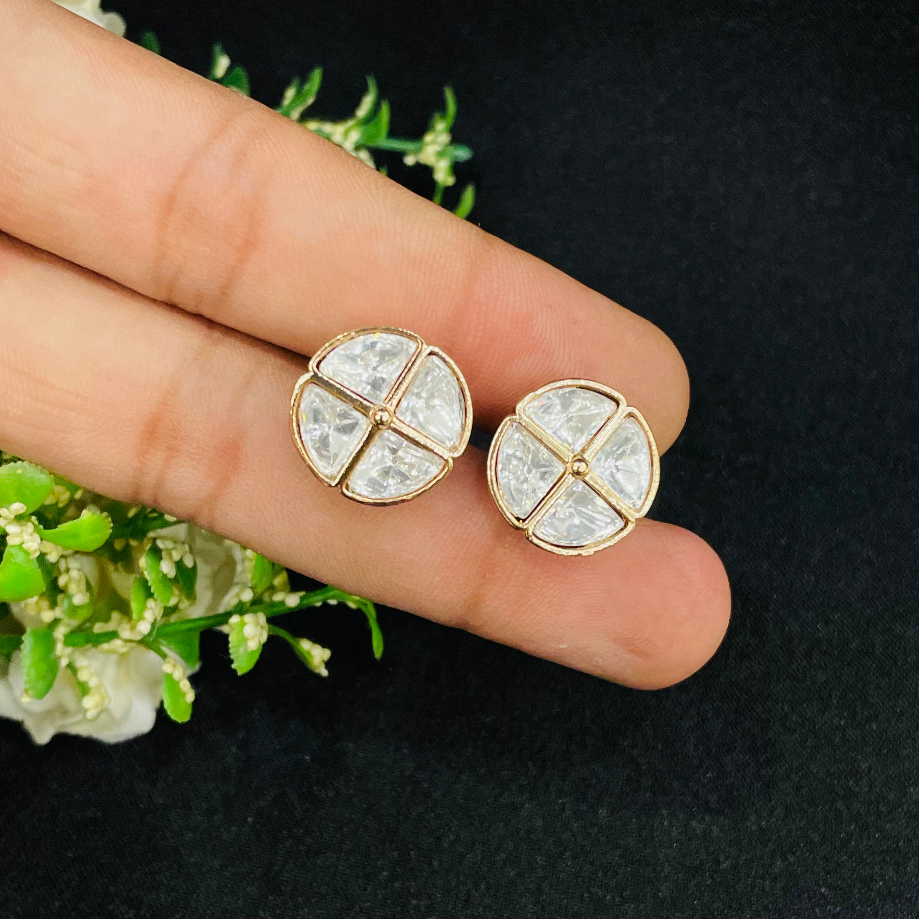Nayaab Polki Ring with Ad studs combo