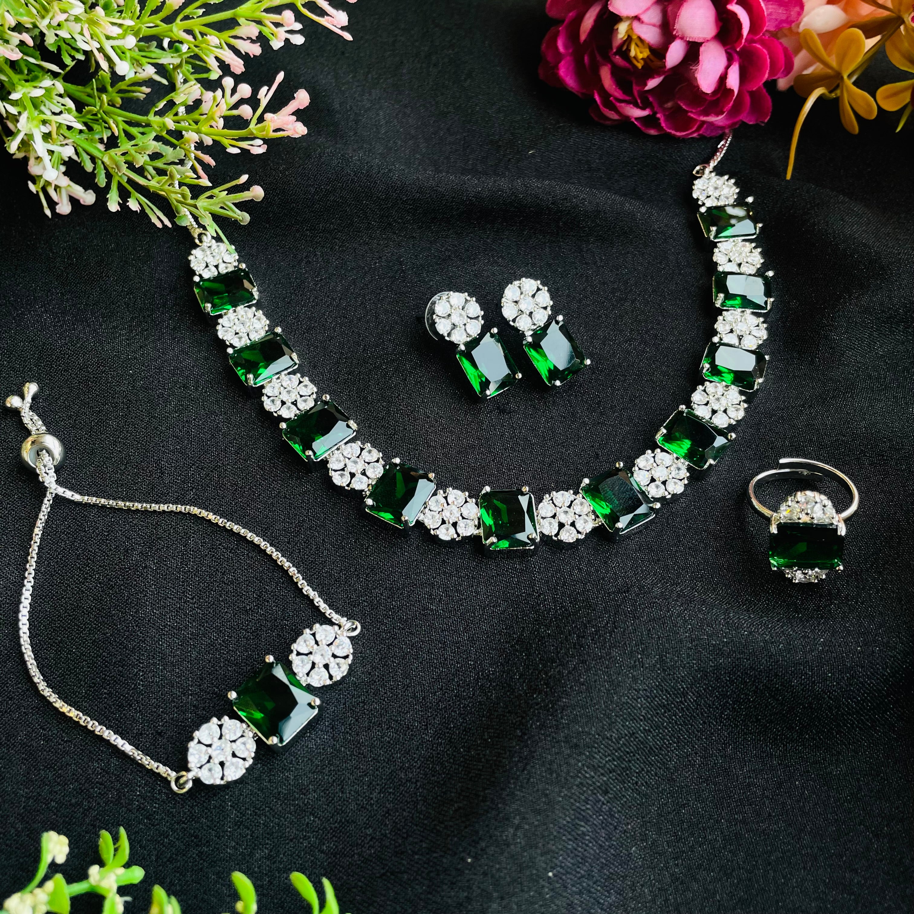 Ad leena Neckpiece with ring bracelet combo adjustable