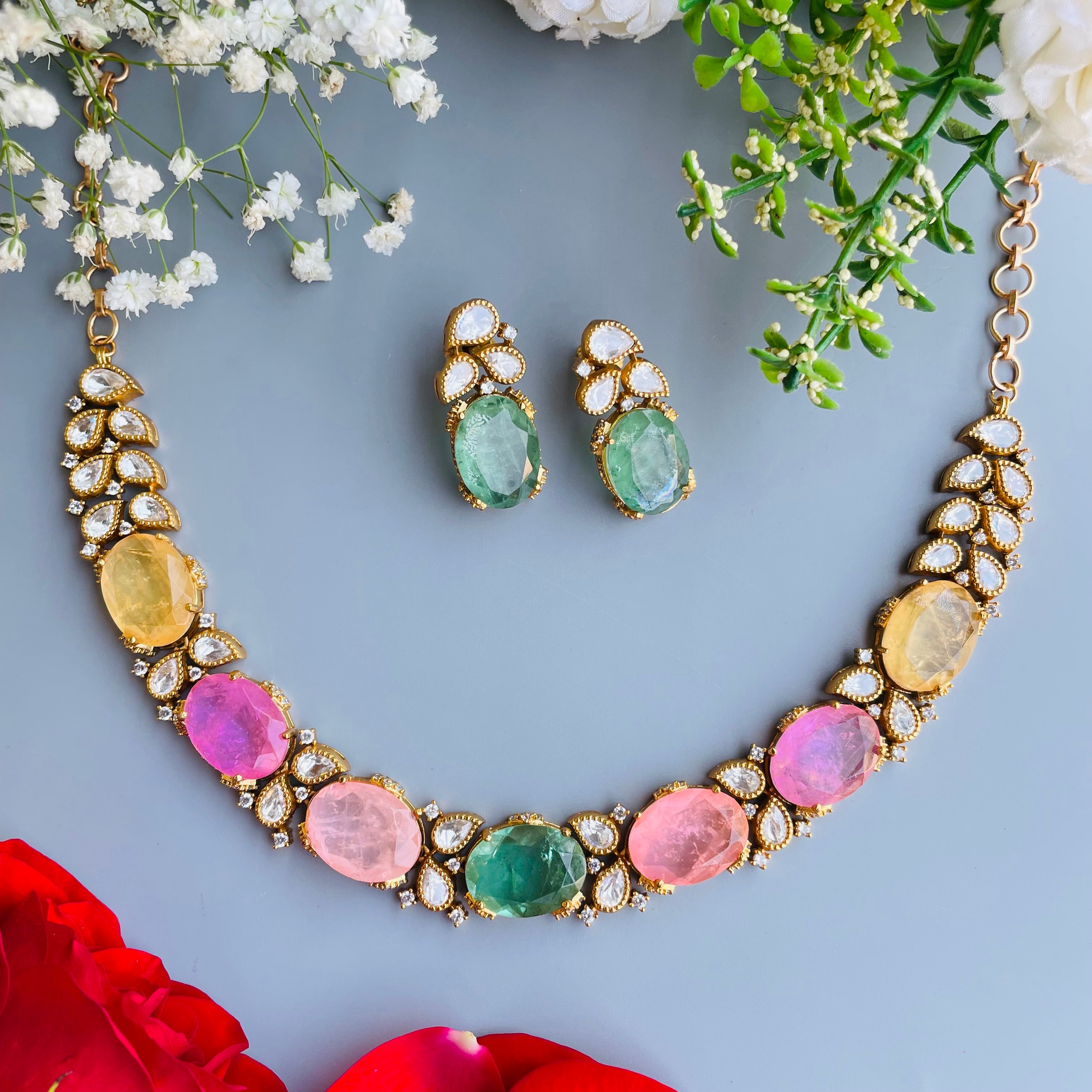 Nayaab Navratna Multi  Neckpiece