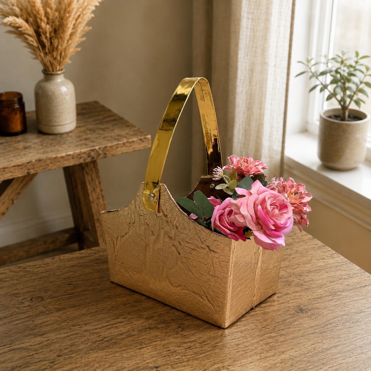 Foldable Metallic Gold Gift Basket