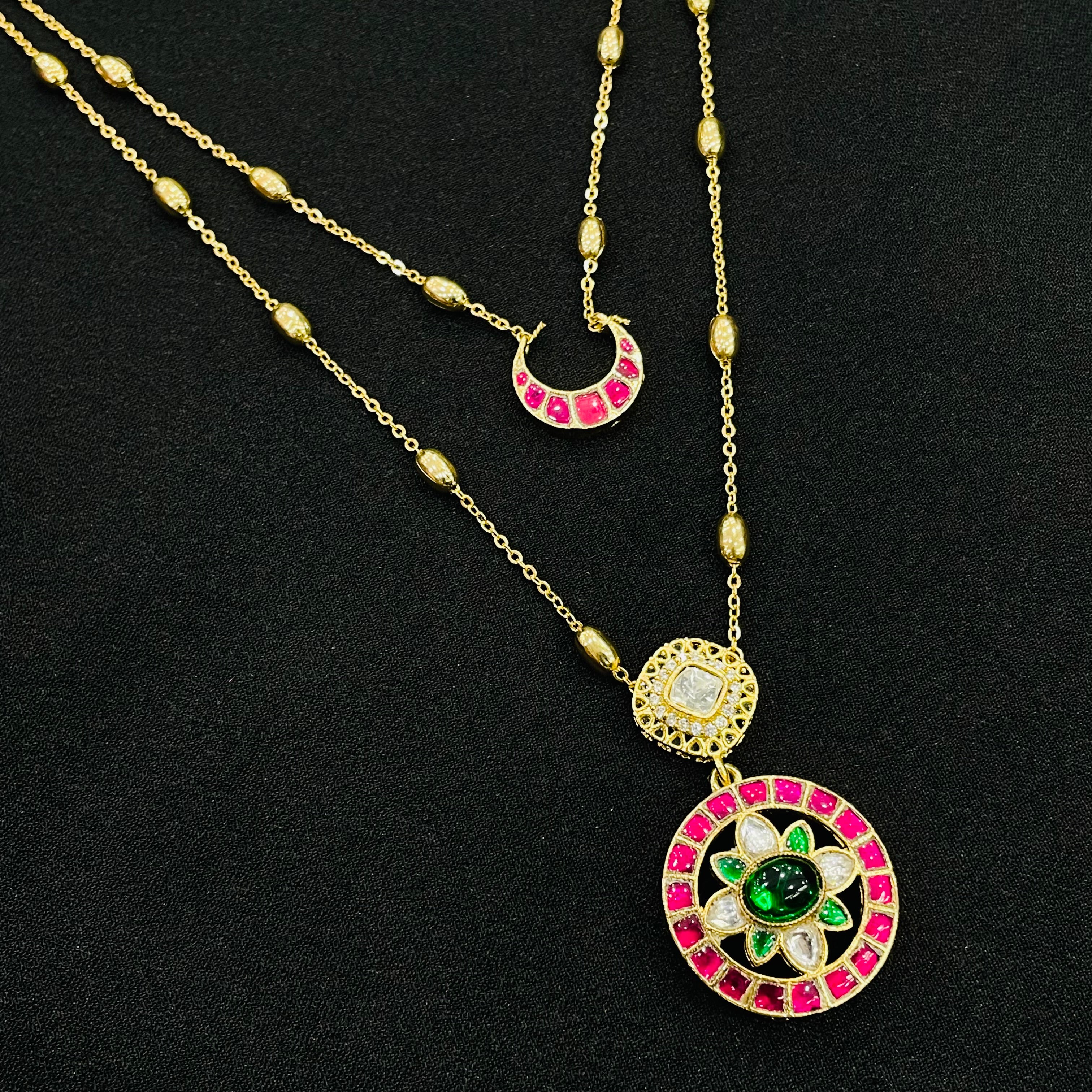 Nayaab Double Layered Polki Pendant Neckpiece
