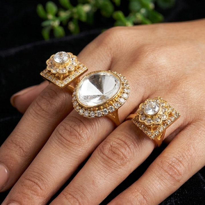 Nayaab Shamiksha Polki Ring adjustable