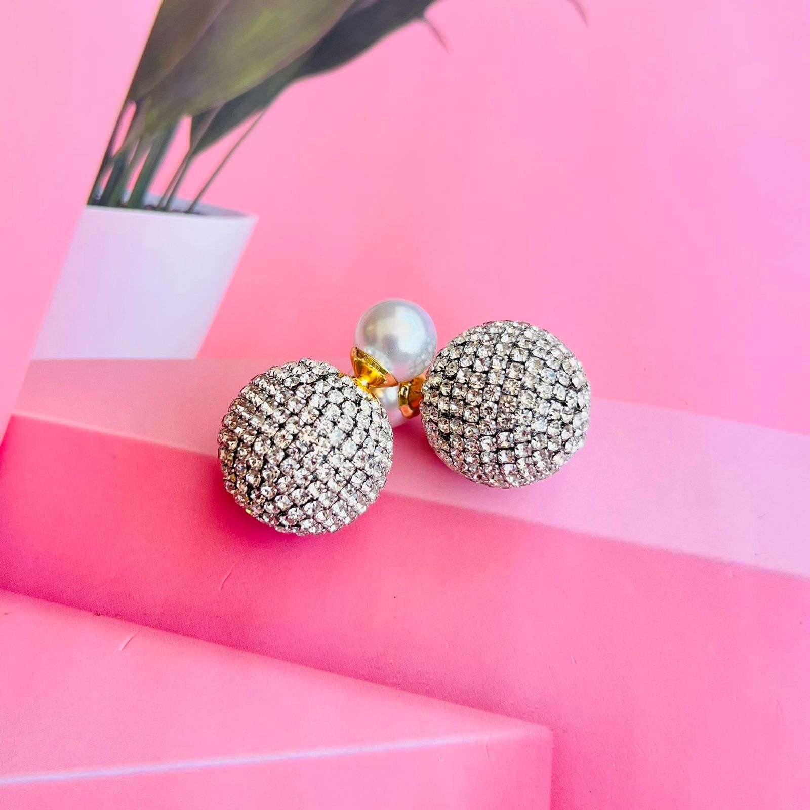 layla double glitter pearl studs velvet box by shweta