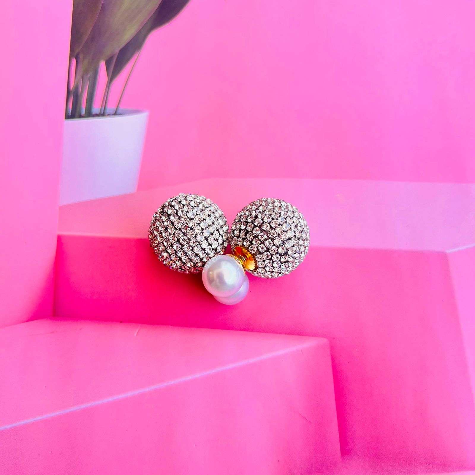layla double glitter pearl studs velvet box by shweta