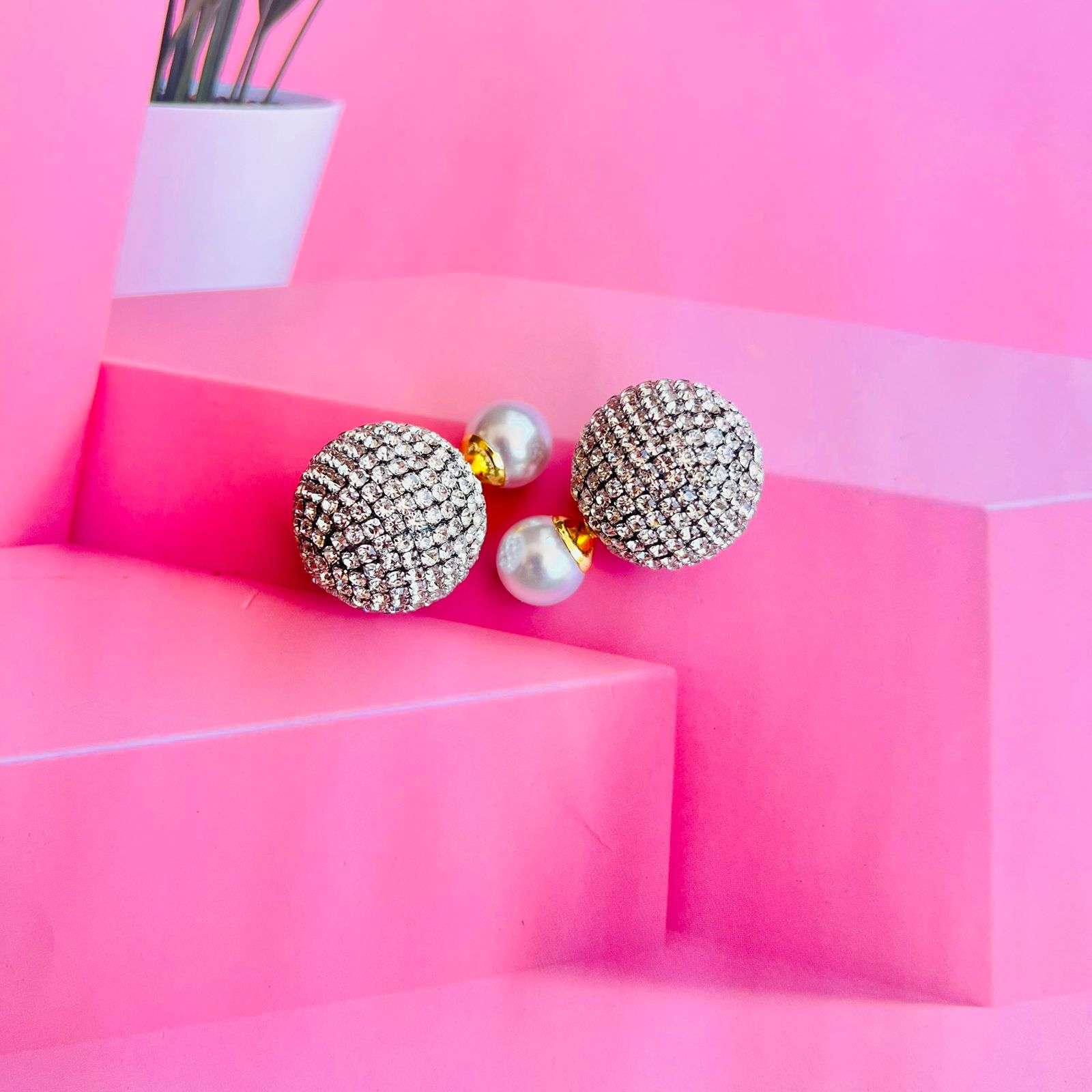 layla double glitter pearl studs velvet box by shweta