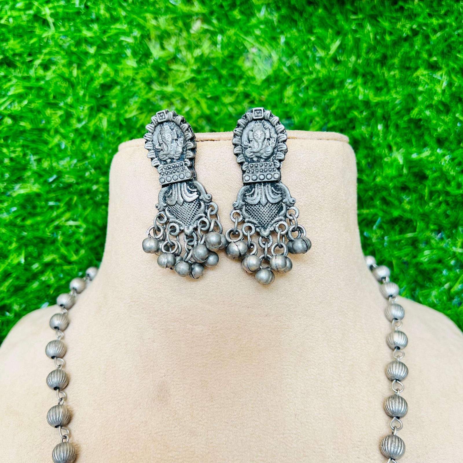 Oxidized Ganesha long Neckpiece Velvet box by Shweta