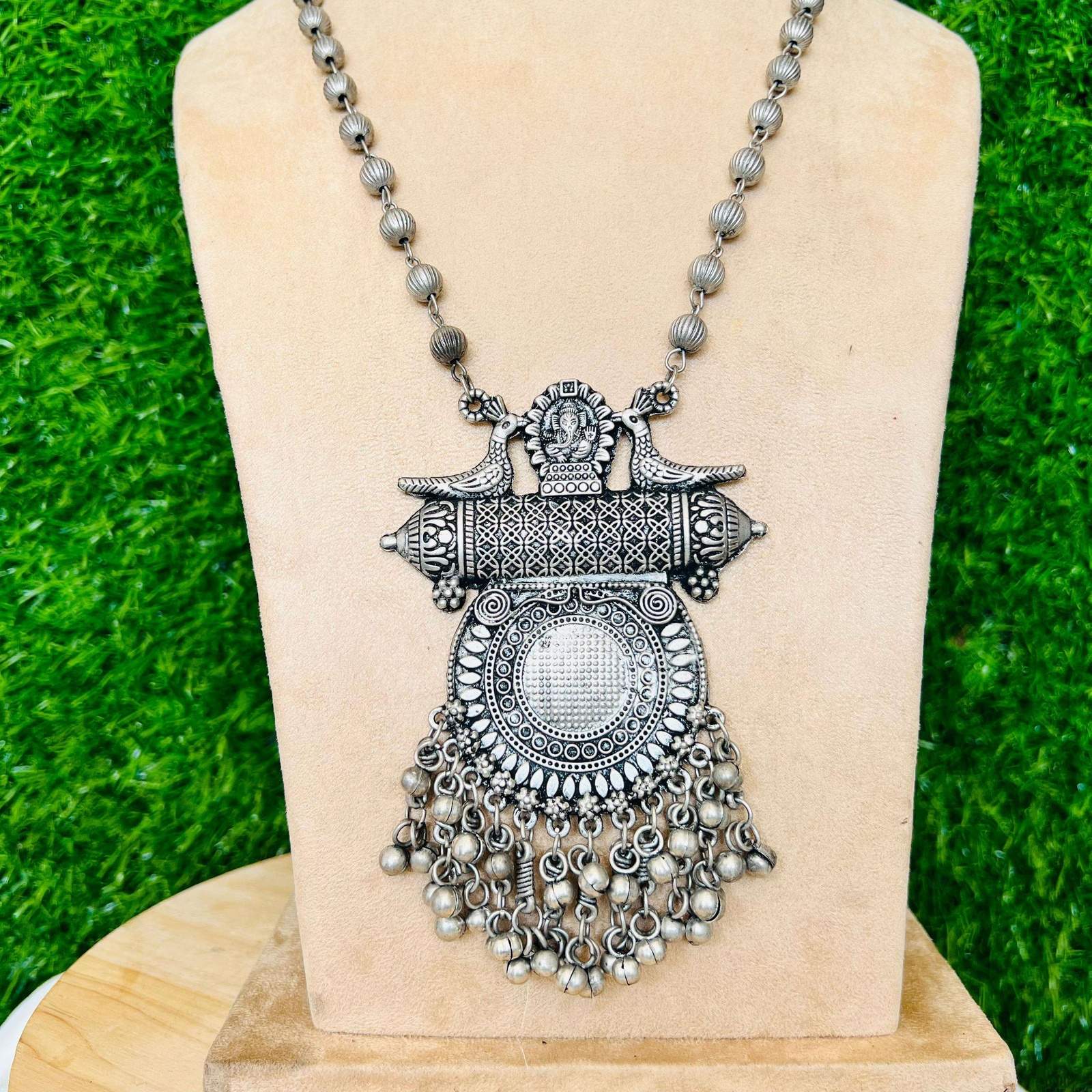 Oxidized Ganesha long Neckpiece Velvet box by Shweta