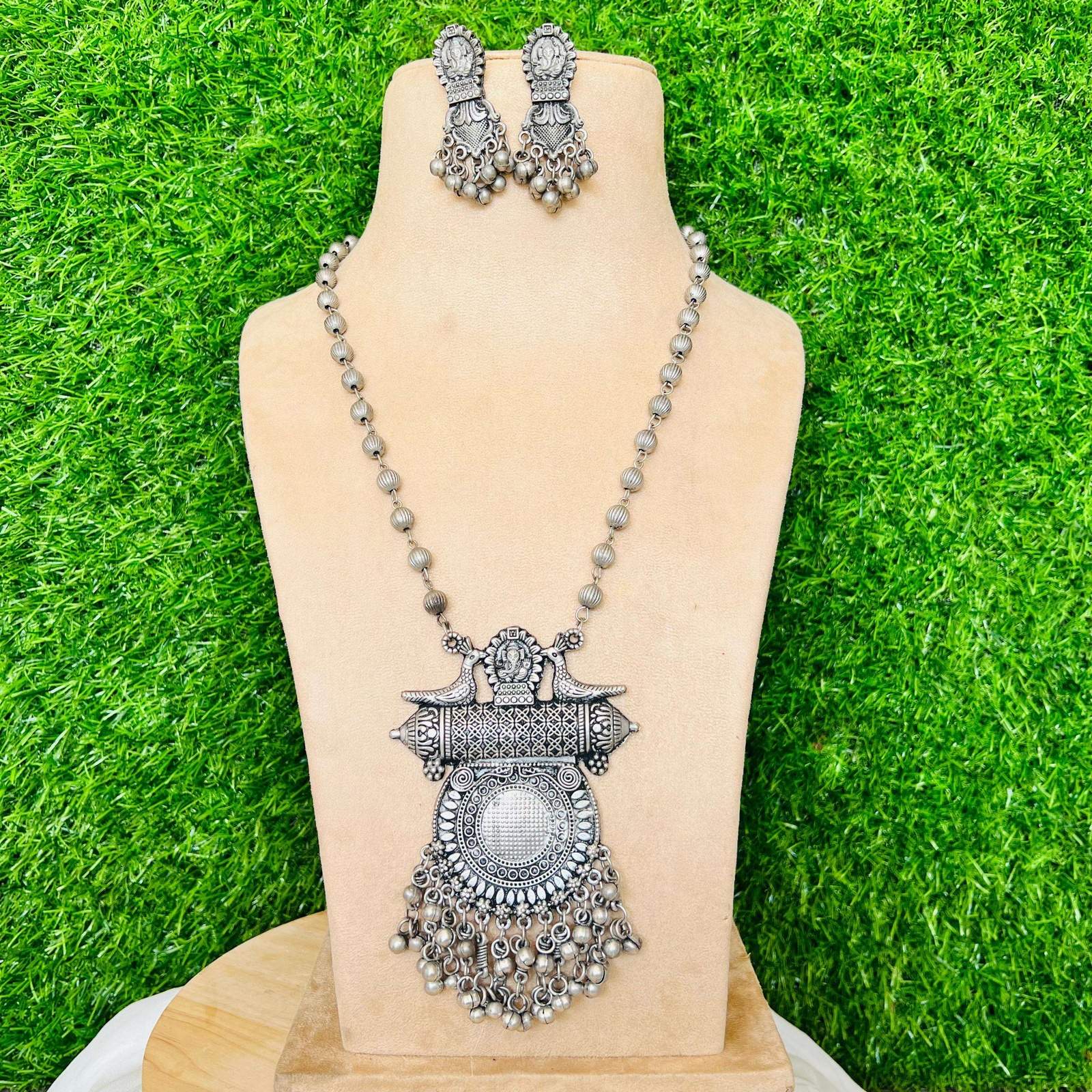 Oxidized Ganesha long Neckpiece Velvet box by Shweta
