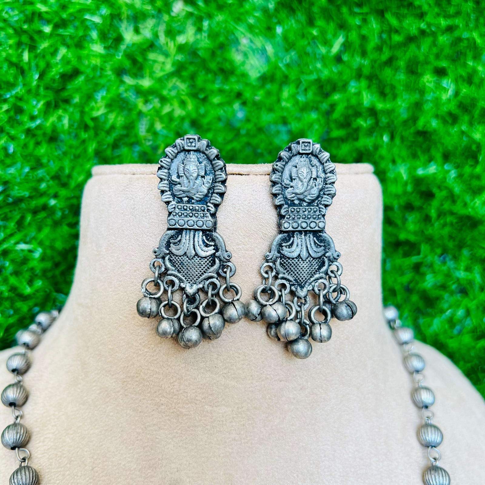 Oxidized Ganesha long Neckpiece Velvet box by Shweta