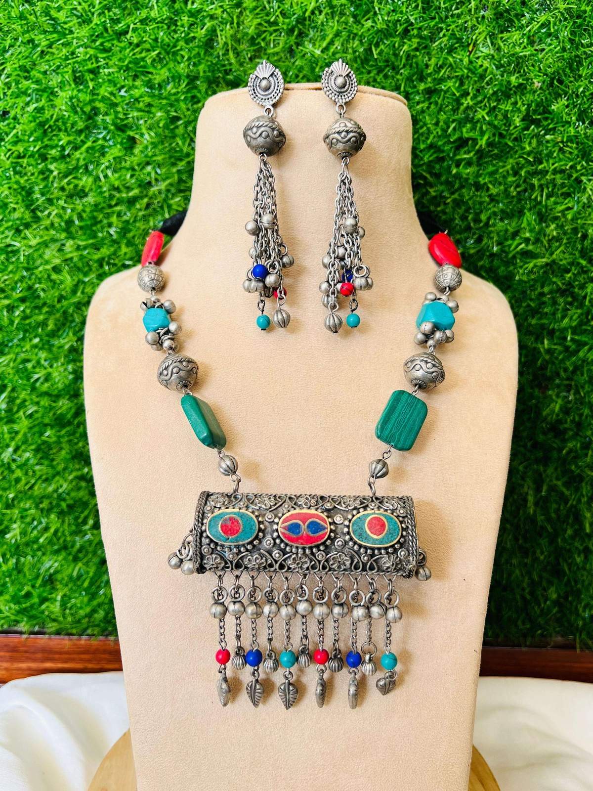 Oxidized Amelia long Neckpiece Velvet box by Shweta