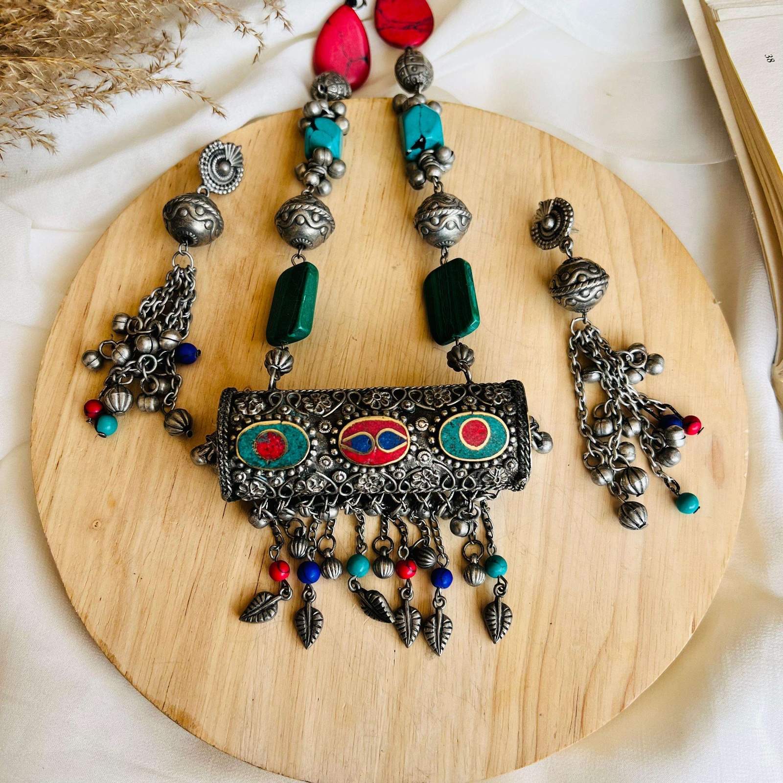 Oxidized Amelia long Neckpiece Velvet box by Shweta