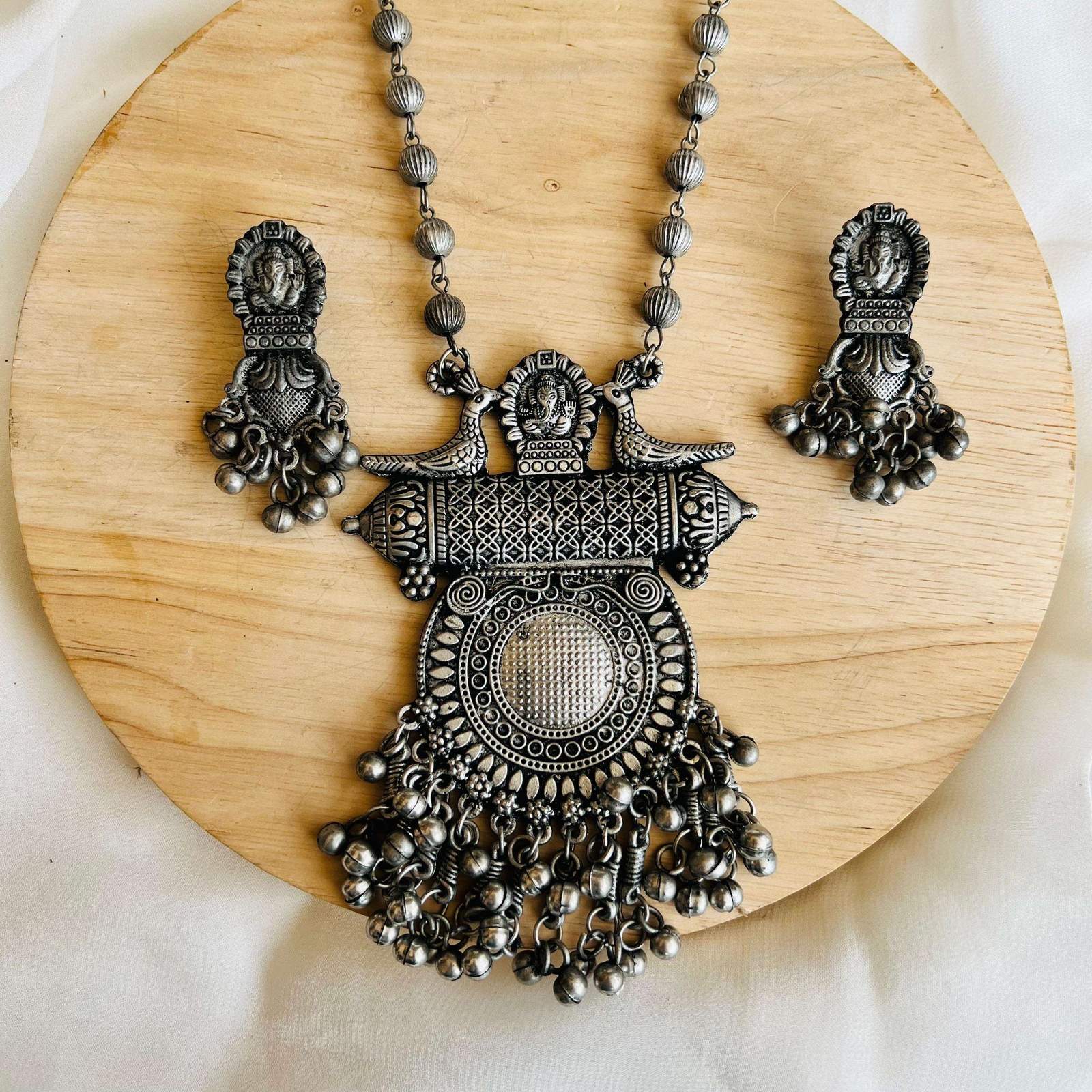 Oxidized Ganesha long Neckpiece Velvet box by Shweta