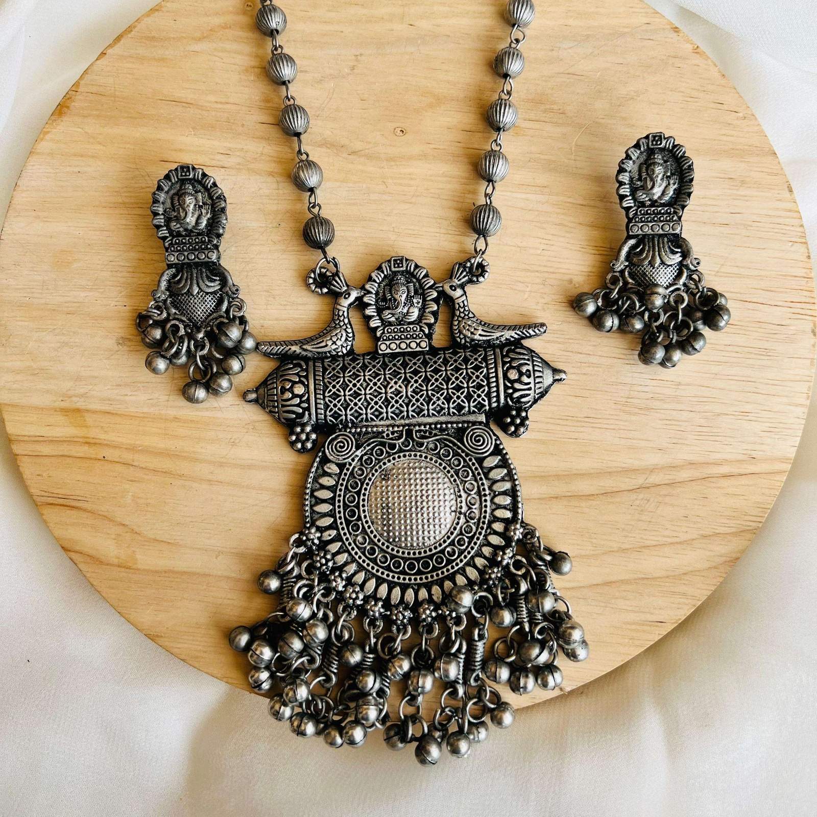Oxidized Ganesha long Neckpiece Velvet box by Shweta