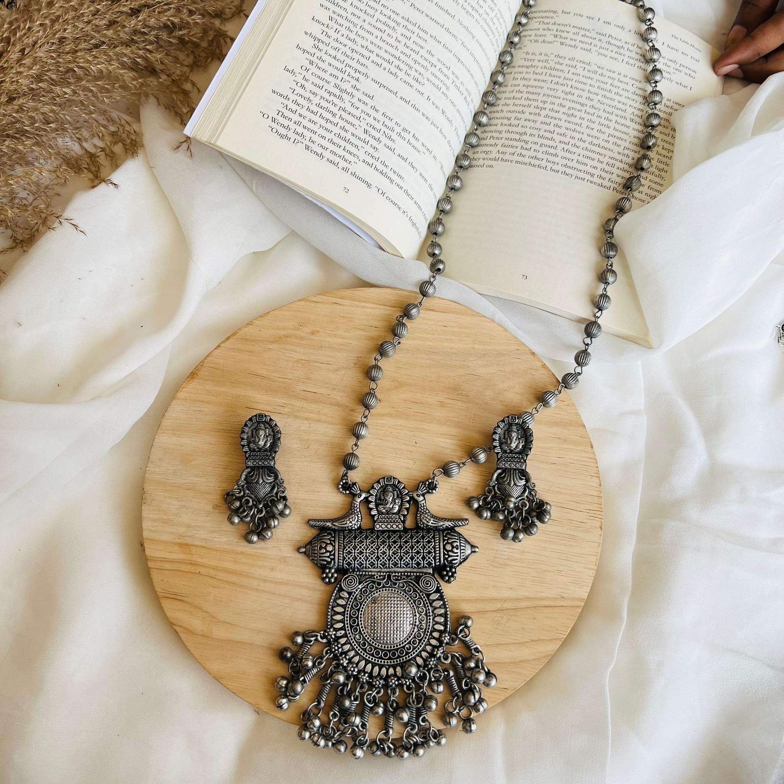 Oxidized Ganesha long Neckpiece Velvet box by Shweta