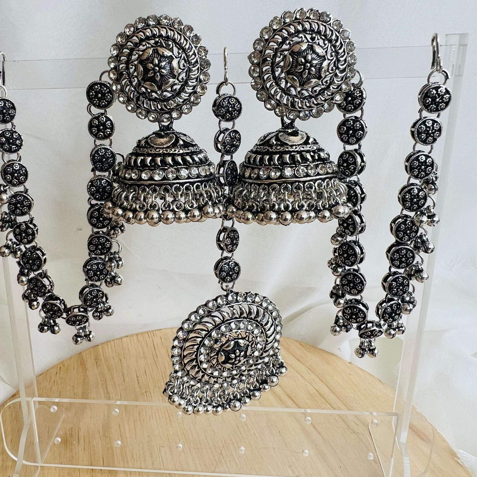 Oxidized Amora Jhumki with tikka Velvet box by Shweta