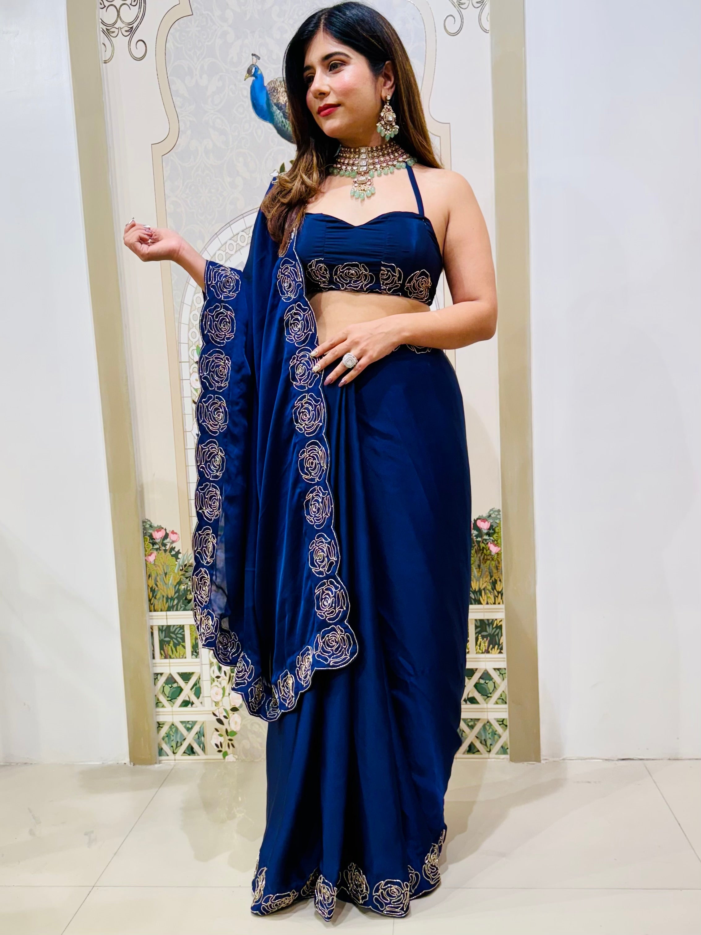 Rose Blue Saree