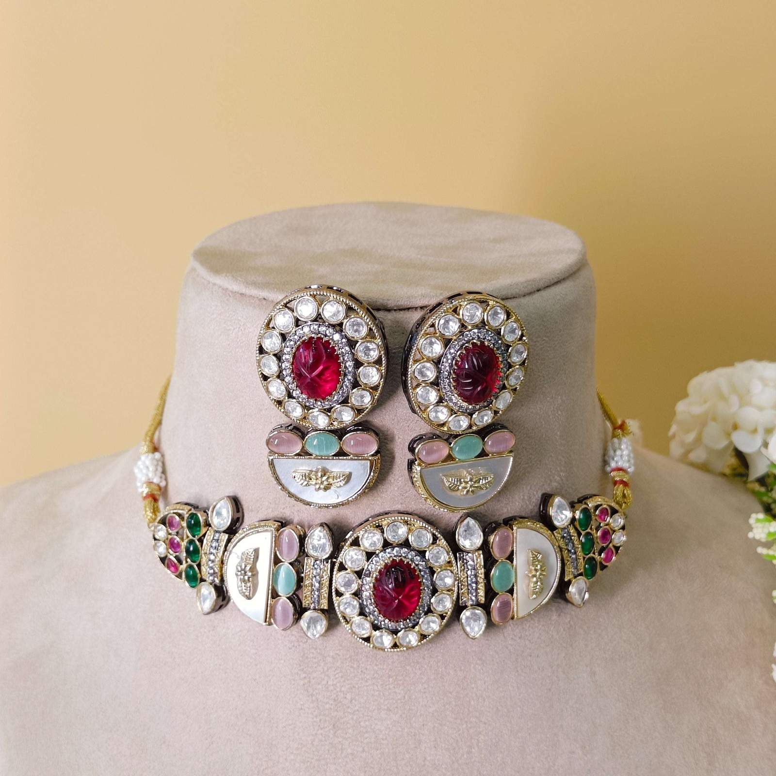 Nayaab Navratn choker Velvet box by Shweta