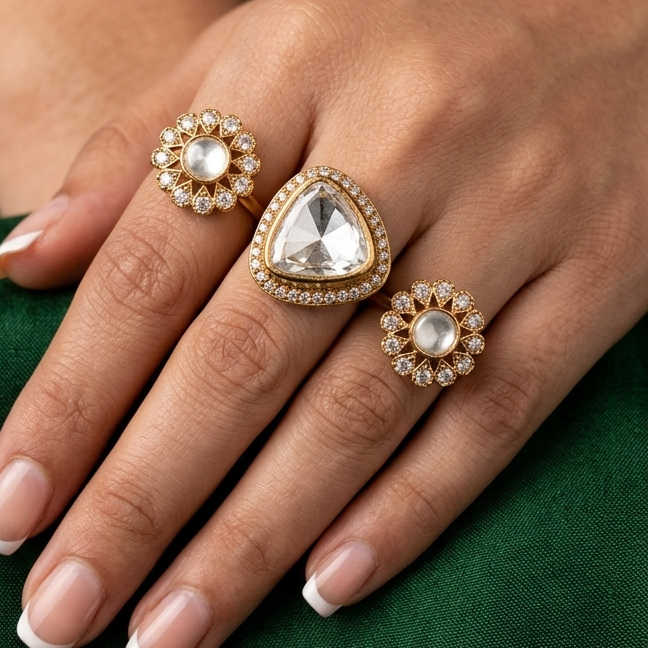 Nayaab Malika Polki Ring adjustable