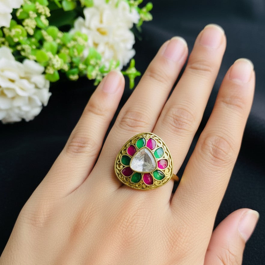 Nayaab Anika Polki Ring adjustable