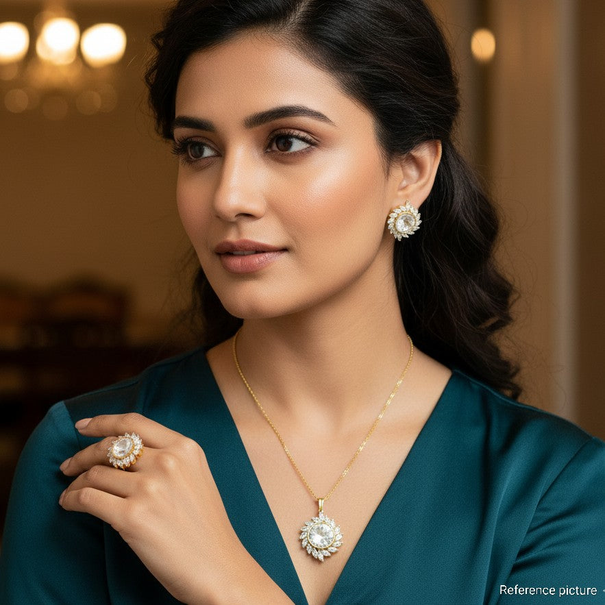 Nayaab Saanvi Polki Pendant With Free Ring adjustable