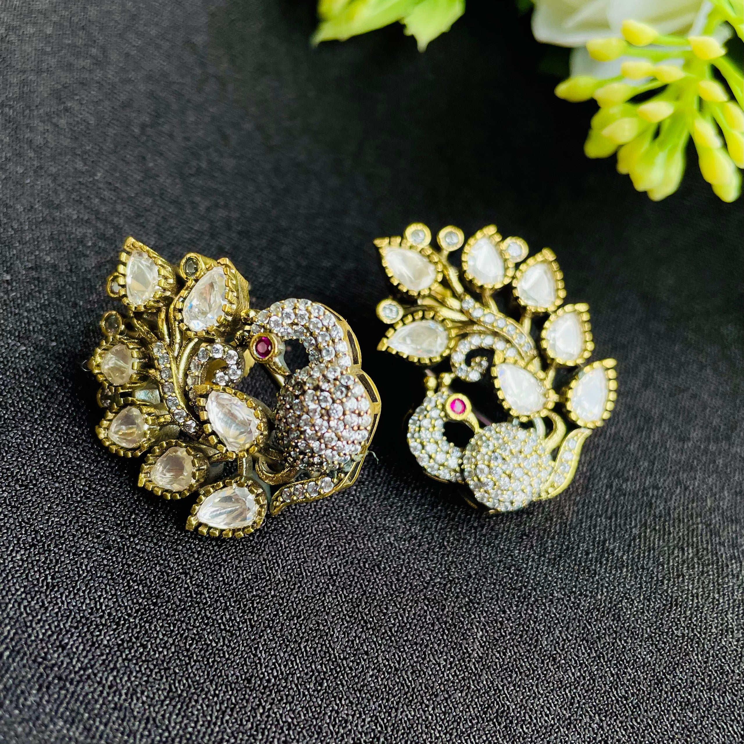 Nayaab peacock Polki Earrings