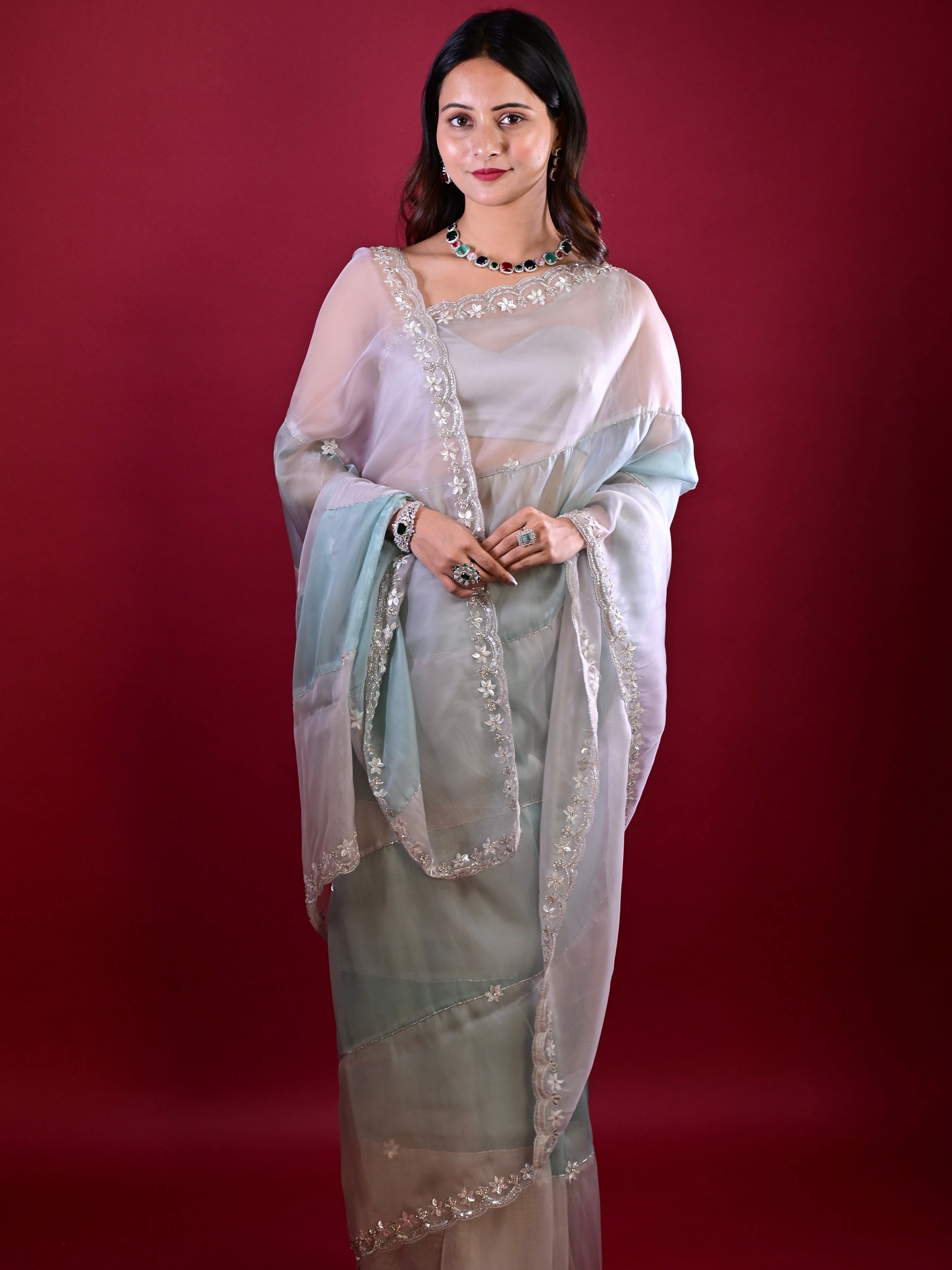 Sky Blue Semi Saree