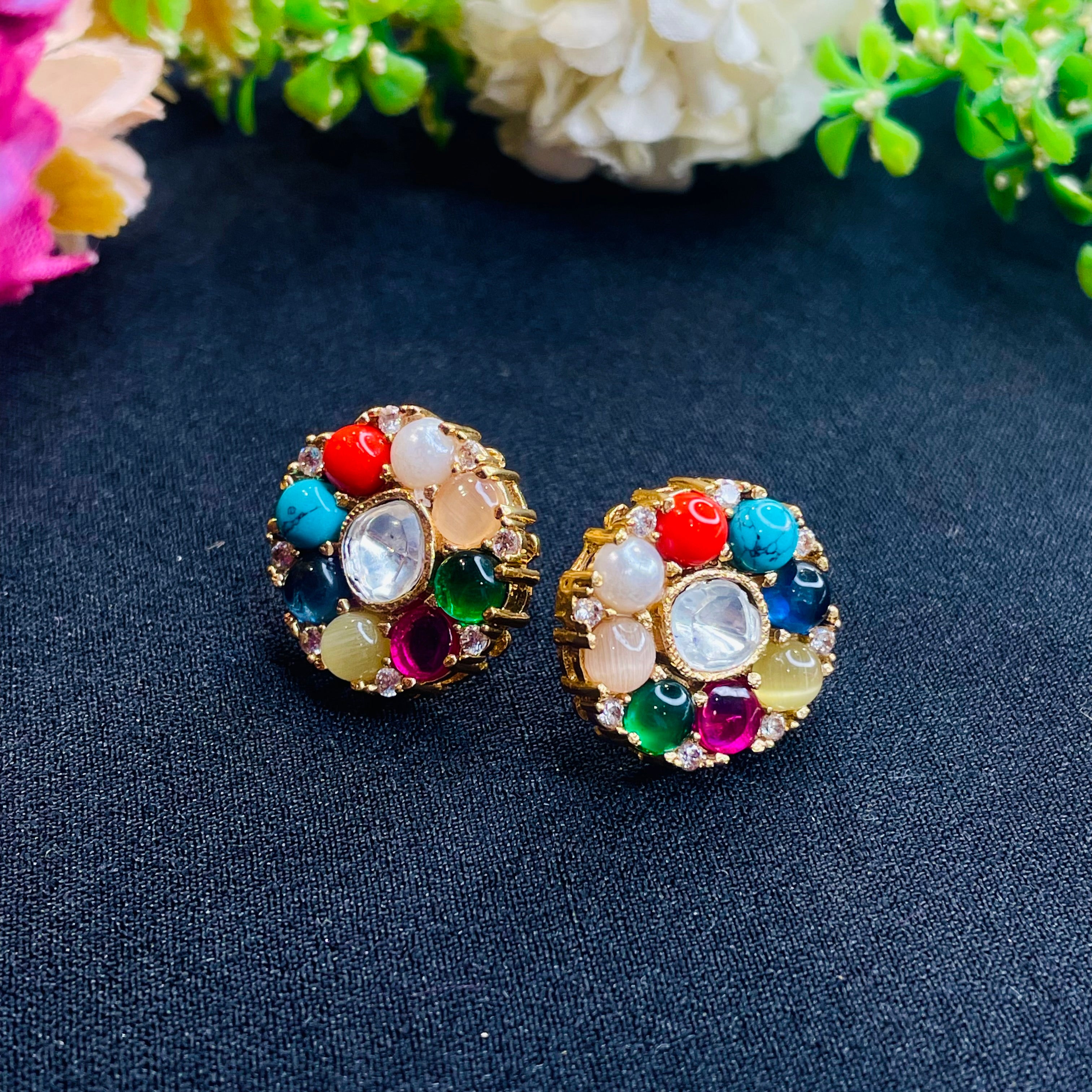 Nayaab navratna Polki studs