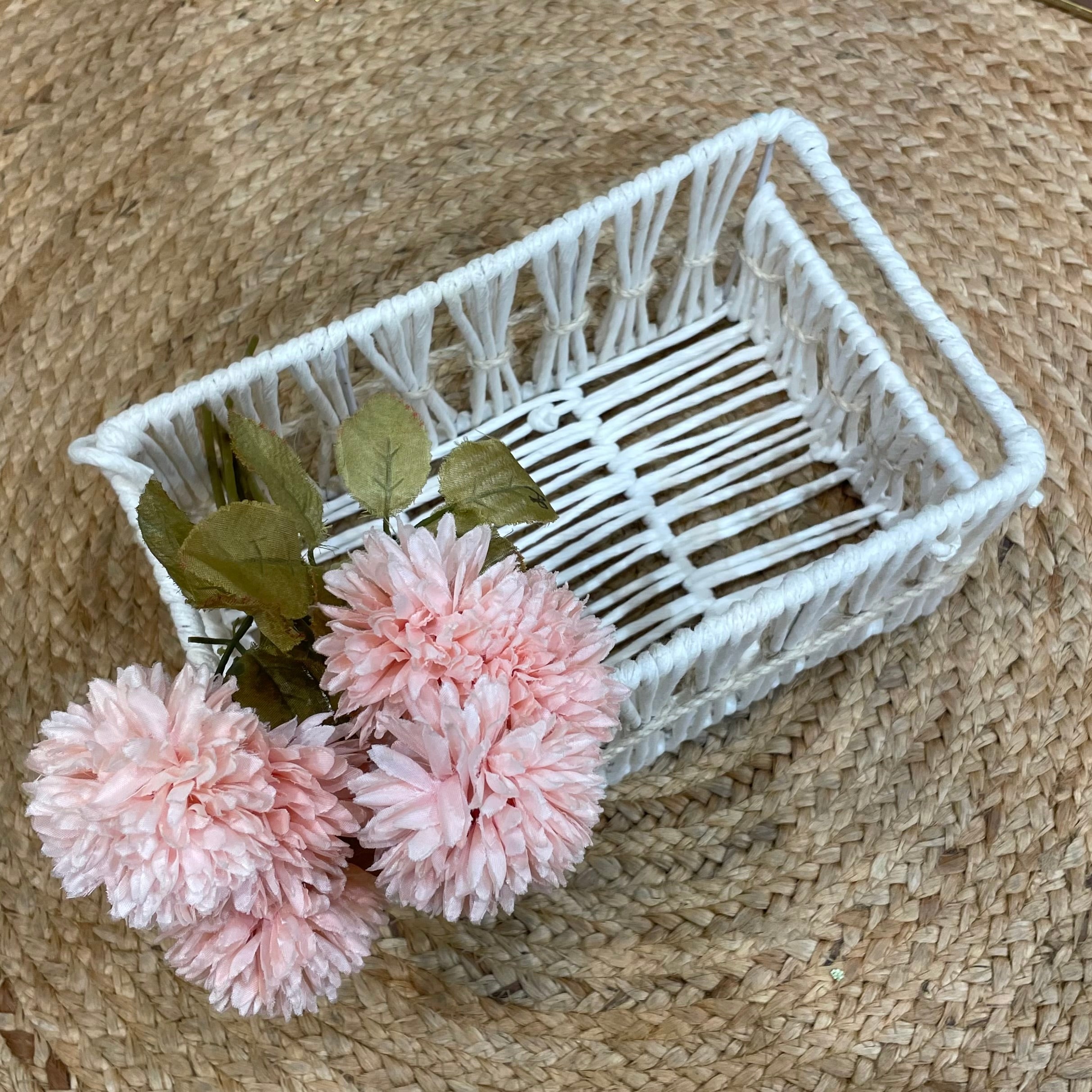White Woven Rectangular Gift Basket