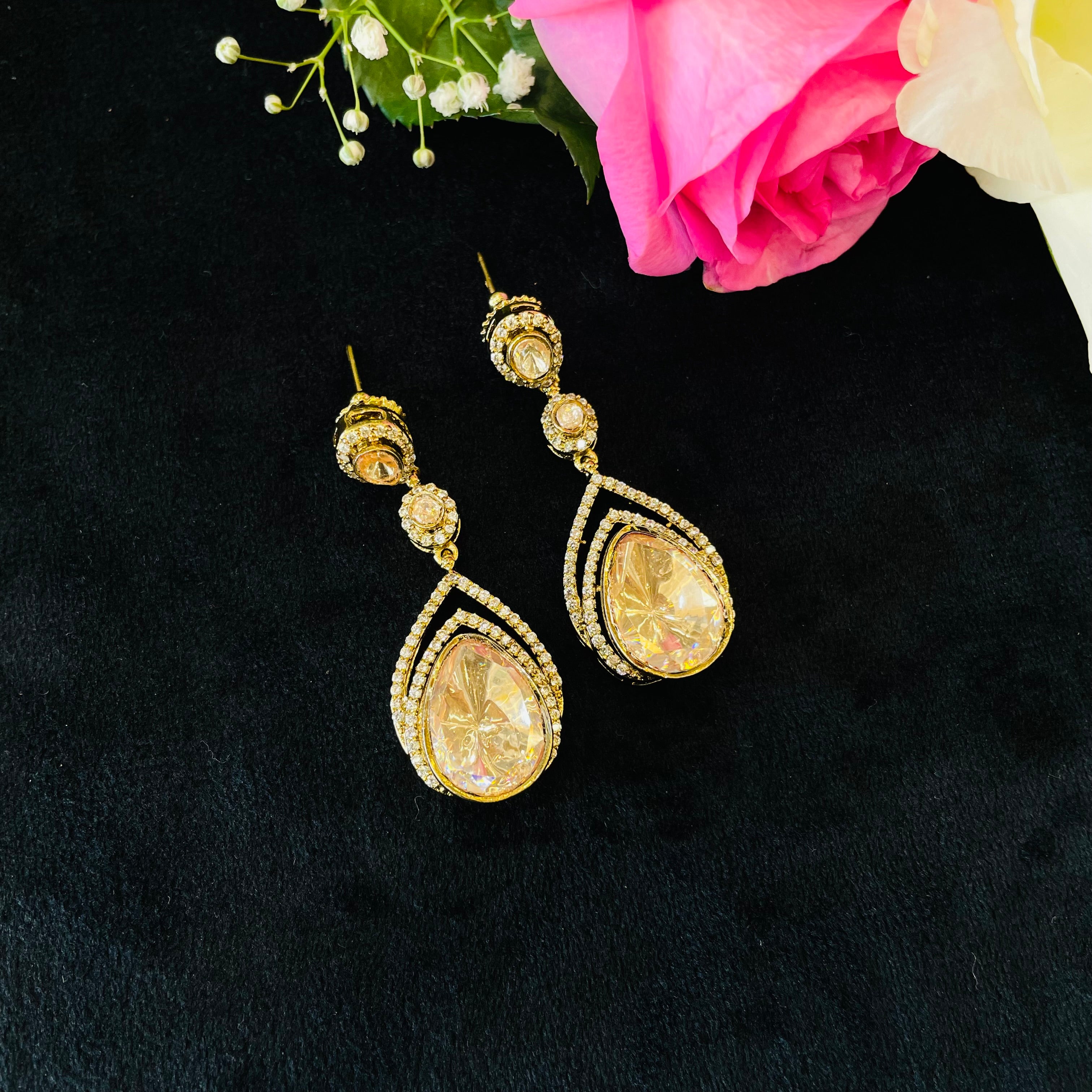 Nayaab mossoinite polki earrings