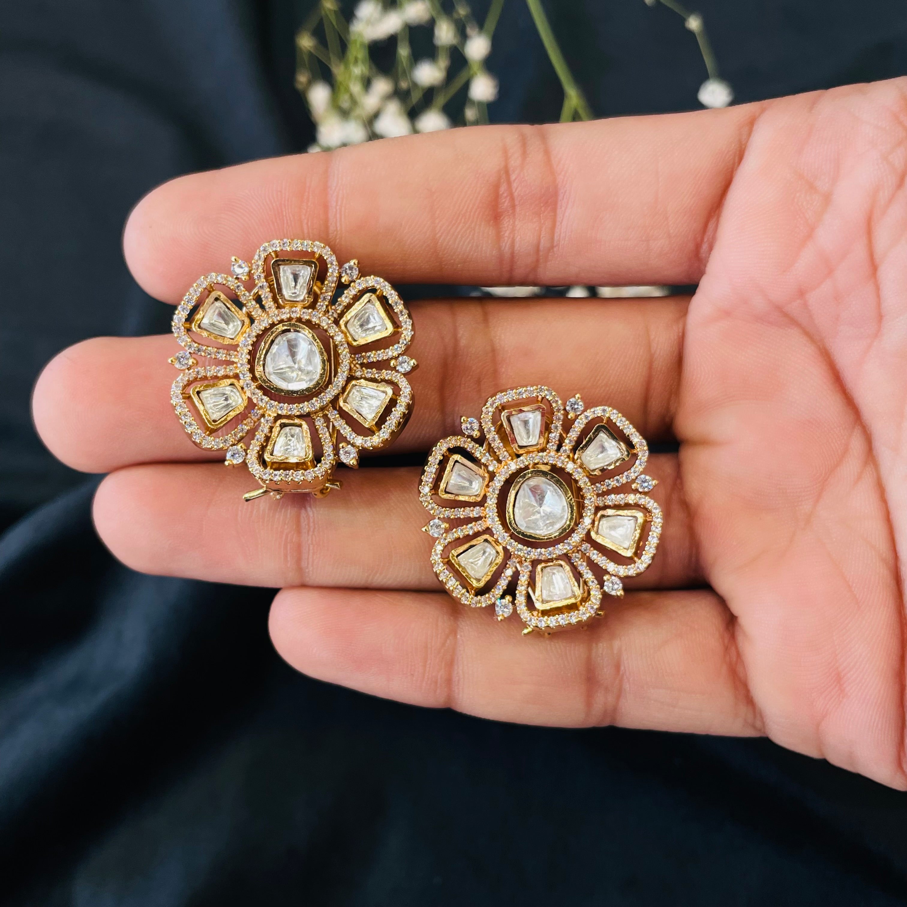 Nayaab Flower Polki studs