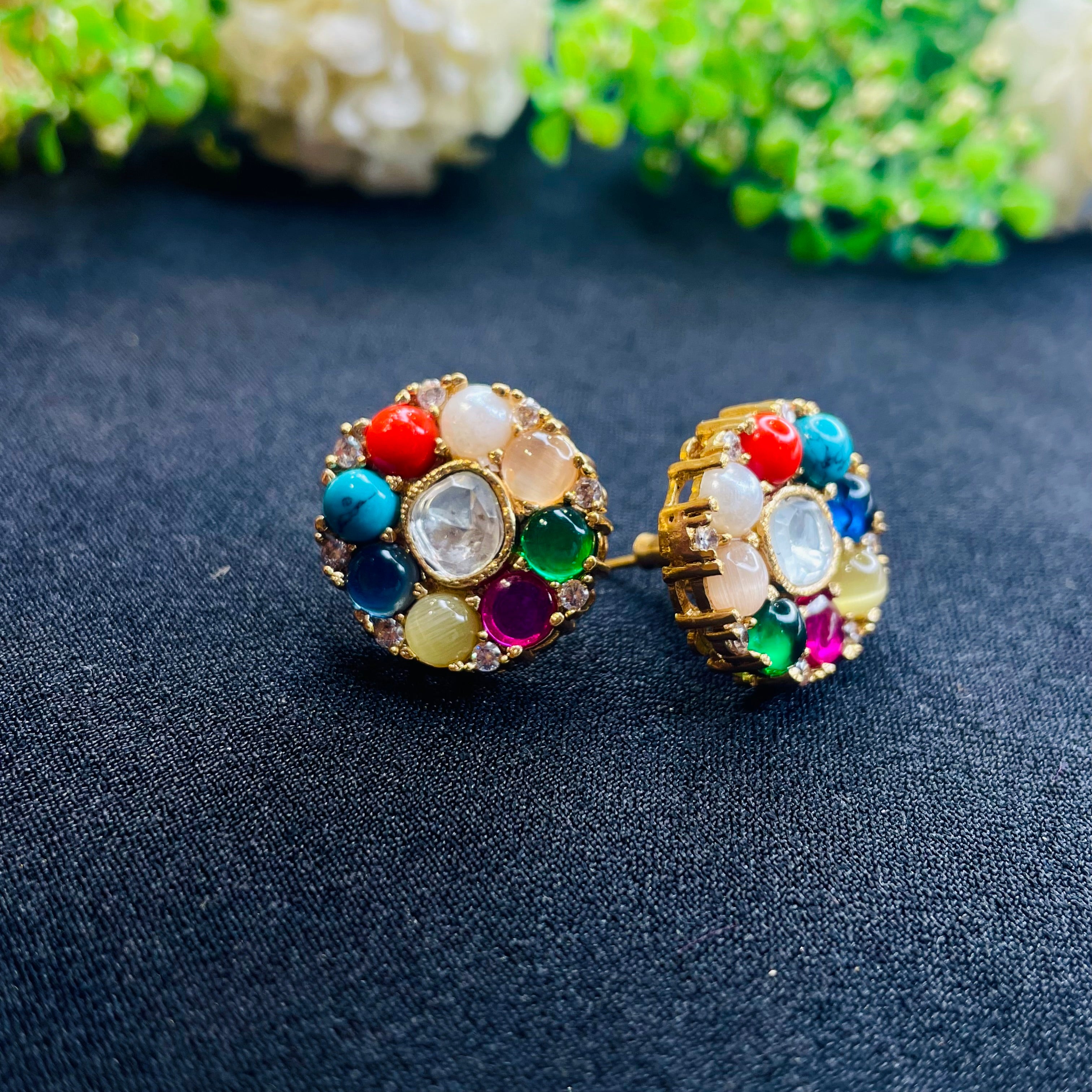 Nayaab navratna Polki studs