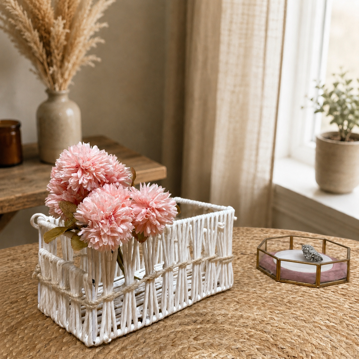White Woven Rectangular Gift Basket