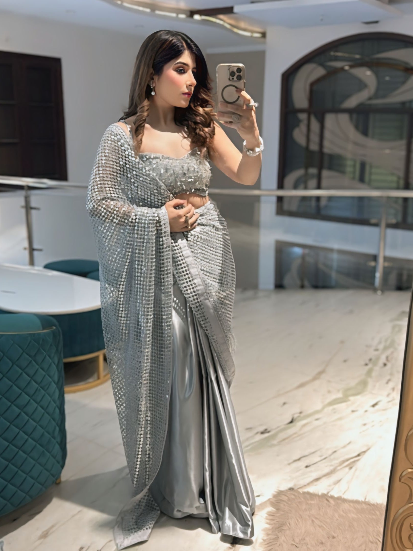 Chandni silver Saree
